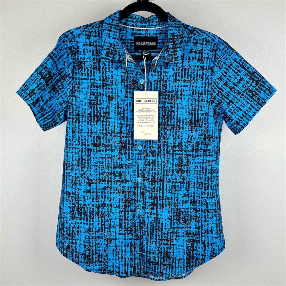 Wildfang Button-Up Shirt Womens Size S Blue/Black Abstract Print Short